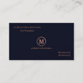 金ゴールドのストライプのでモノグラムのでモダンなスタイリストの濃紺 名刺 (正面)