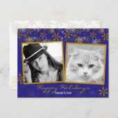 金ゴールドのスノーフレークのダブルフォトクリスマスポストカード シーズンポストカード (正面/裏面)