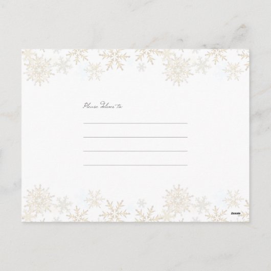 金ゴールドのスノーフレークのダブルフォトクリスマスポストカード シーズンポストカード (裏面)