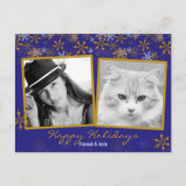 金ゴールドのスノーフレークのダブルフォトクリスマスポストカード シーズンポストカード (正面)