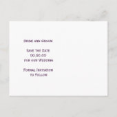 金ゴールドのスノーフレーク紫色の冬の結婚式の日付を保存 案内ポストカード (裏面)