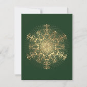 金ゴールドのスノーフレーク緑の冬の結婚式の日付を保存 セーブザデート (裏面)