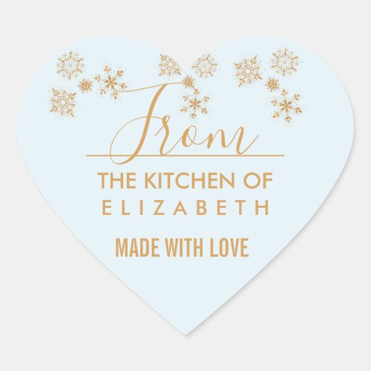 金ゴールドのスノーフレーク霜の降りたの結晶 – クリスマス ハートシール (正面)