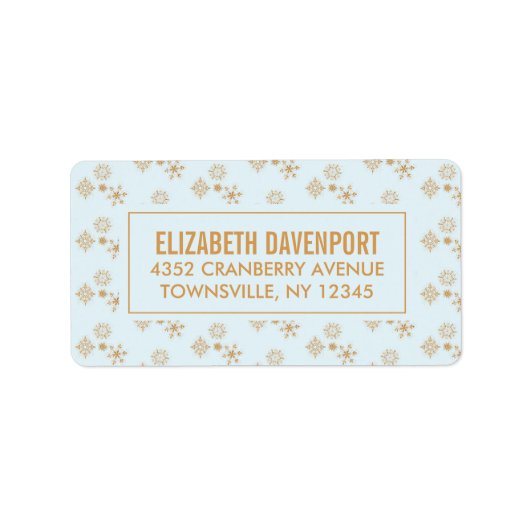 金ゴールドのスノーフレーク霜の降りたの結晶 – クリスマス ラベル (正面)