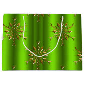 金ゴールドのスノーフレーク・スターズオン・グリーンクリスマス ラージペーパーバッグ (正面)