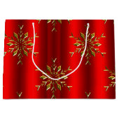 金ゴールドのスノーフレーク・スターズオン・レッド・クリスマス ラージペーパーバッグ (正面)