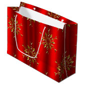 金ゴールドのスノーフレーク・スターズオン・レッド・クリスマス ラージペーパーバッグ (正面アングル)