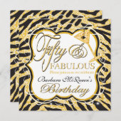 金ゴールドのスパンコールのシマウマの第50バースデーパーティ招待状 招待状 (正面/裏面)