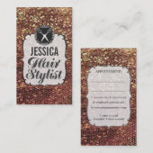 金ゴールドのスパンコールの輝きの美容師のアポイントメント 予約カード (正面/裏面)