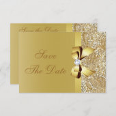 金ゴールドのスパンコール、弓及びダイヤモンドの保存日付の結婚式 セーブザデート (正面/裏面)