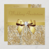 金ゴールドのスパンコール、弓及びダイヤモンドの結婚式招待状 招待状 (正面/裏面)