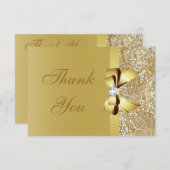 金ゴールドのスパンコール、弓及びダイヤモンドは結婚式感謝していしています サンキューカード (正面/裏面)