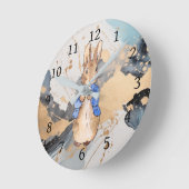 金ゴールドのスプラッシュの背景を持つウサギのピーター ラウンド壁時計 (傾斜)