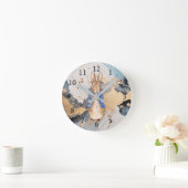 金ゴールドのスプラッシュの背景を持つウサギのピーター ラウンド壁時計 (ホーム)