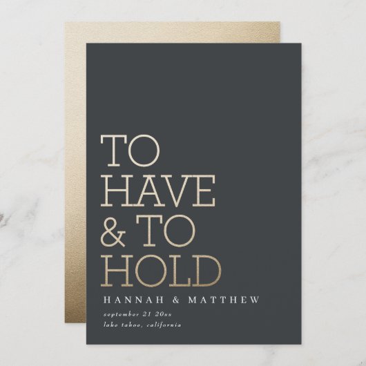 金ゴールドのタイポグラフィモダンを持つ結婚 セーブザデート (正面/裏面)