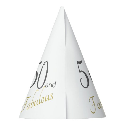 金ゴールドのタイポグラフィ第50の誕生日50およびすばらしい パーティーハット (裏面)
