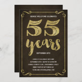 金ゴールドのタイポグラフィ|のフェイクなホイルの第55誕生会 招待状 (正面/裏面)