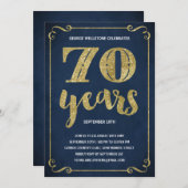 金ゴールドのタイポグラフィ|のフェイクなホイルの第70誕生会 招待状 (正面/裏面)