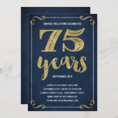 金ゴールドのタイポグラフィ|のフェイクなホイルの第75誕生会 招待状 (正面/裏面)