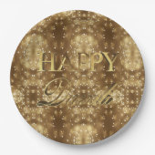 金ゴールドのタイポグラフィDiwaliの幸せな光のフェスティバル ペーパープレート (正面)