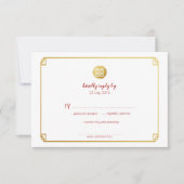 金ゴールドのタケ及び二重幸福の中国語RSVP 出欠カード (正面)