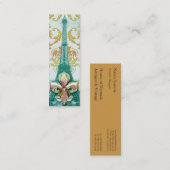 金ゴールドのダイヤモンドのダマスク織、エッフェル塔及びティール(緑がかった色) スキニー名刺 (正面/裏面)