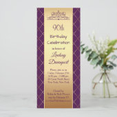 金ゴールドのダイヤモンド模様(紫の90歳の誕生日パーティー) 招待状 (スタンド正面)