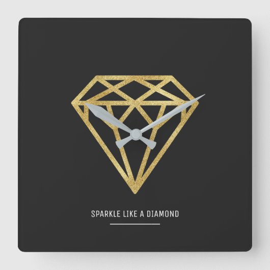 金ゴールドのダイヤモンド スクエア壁時計 (正面)