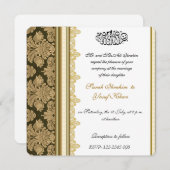 金ゴールドのダマスク織のブロケードのイスラム教の結婚式 招待状 (正面/裏面)