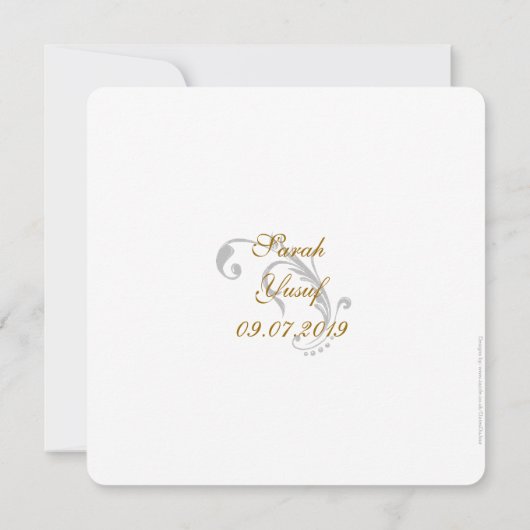 金ゴールドのダマスク織のブロケードのイスラム教の結婚式 招待状 (裏面)