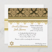 金ゴールドのダマスク織のブロケードのユダヤ人結婚式 招待状 (正面/裏面)