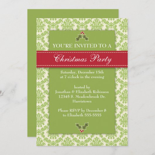 金ゴールドのダマスク織の休日のパーティ 招待状 (正面/裏面)