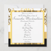 金ゴールドのダマスク織の写真テンプレートのsweet sixteen 招待状 (裏面)