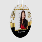 金ゴールドのダマスク織のinstagramの写真テンプレート オーナメント (正面)