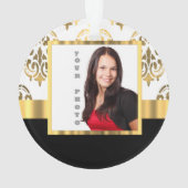 金ゴールドのダマスク織のinstagramの写真テンプレート オーナメント (裏面)