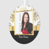 金ゴールドのダマスク織のinstagramの写真テンプレート オーナメント (正面)