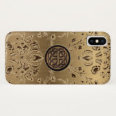 金ゴールドのダマスク織のiPhone Xの場合のケルト結び目模様 Case-Mate iPhoneケース (裏面(横))