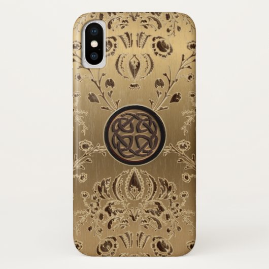 金ゴールドのダマスク織のiPhone Xの場合のケルト結び目模様 Case-Mate iPhoneケース (裏面)
