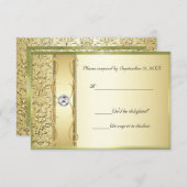 金ゴールドのダマスク織RSVPカードのD2金ゴールド 出欠カード (正面/裏面)