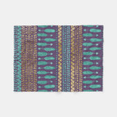 金ゴールドのティール(緑がかった色)および紫色の矢の種族のアステカなパターン フリースブランケット (正面(横))