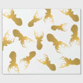 金ゴールドのトナカイのクリスマスの休日パターン ラッピングペーパー (フラット)