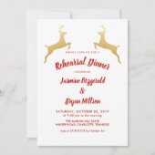 金ゴールドのトナカイ|のクリスマスの結婚式のリハーサルの夕食 招待状 (正面)