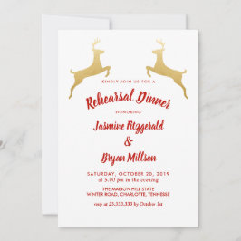 金ゴールドのトナカイ|のクリスマスの結婚式のリハーサルの夕食 招待状