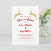 金ゴールドのトナカイ|のクリスマスの結婚式のリハーサルの夕食 招待状 (スタンド正面)