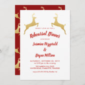 金ゴールドのトナカイ|のクリスマスの結婚式のリハーサルの夕食 招待状 (正面/裏面)