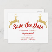 金ゴールドのトナカイ|のクリスマス|の結婚の保存日付 案内ポストカード (正面/裏面)