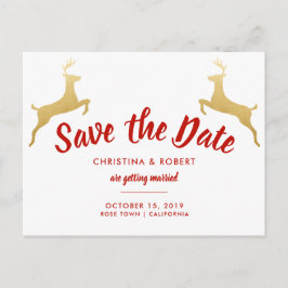 金ゴールドのトナカイ|のクリスマス|の結婚の保存日付 案内ポストカード