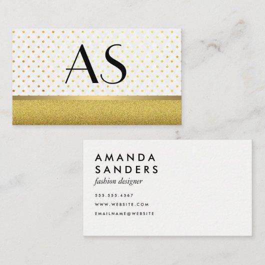 金ゴールドのトリムと水玉模様 名刺 (正面/裏面)