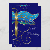 金ゴールドのトンボのティアラの結婚式招待状 招待状 (正面/裏面)