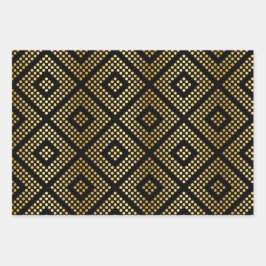 金ゴールドのドットのパターン（ドラマチックな黒） ラッピングペーパーシート